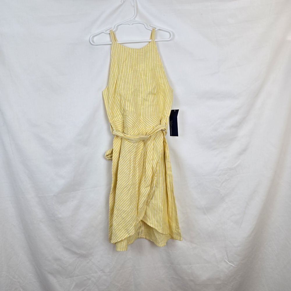 Habitual Kids Girls Yellow‎ White Striped Sleeveless Linen Hi-Lo Dress 7/8 NEW